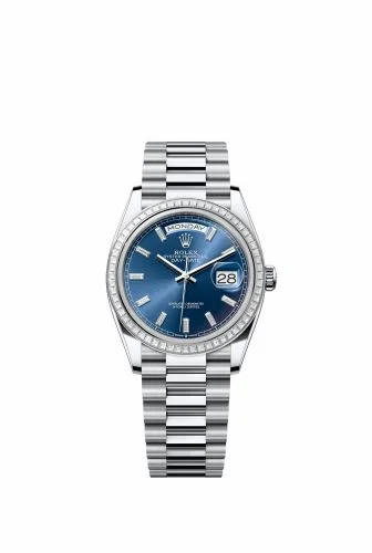 Rolex Day-Date 36 Platinum - Baguette / Bright Blue - Baguette / President 128396TBR-0024 (m128396tbr-0024)